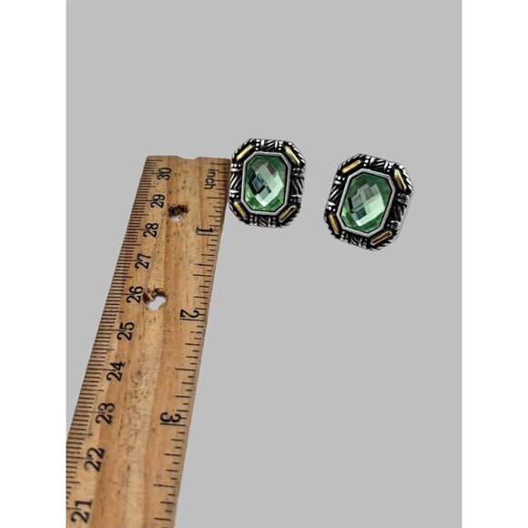 Brighton Lime Dagmar Gems Faceted Earrings Light Green Two Tone Post - Picture 4 of 5